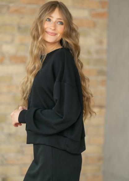 Black Soft Long Sleeve Pullover FF Tops