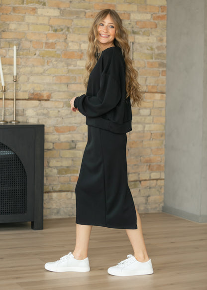 Black Soft Straight Midi Skirt FF Skirts