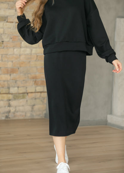 Black Soft Straight Midi Skirt FF Skirts