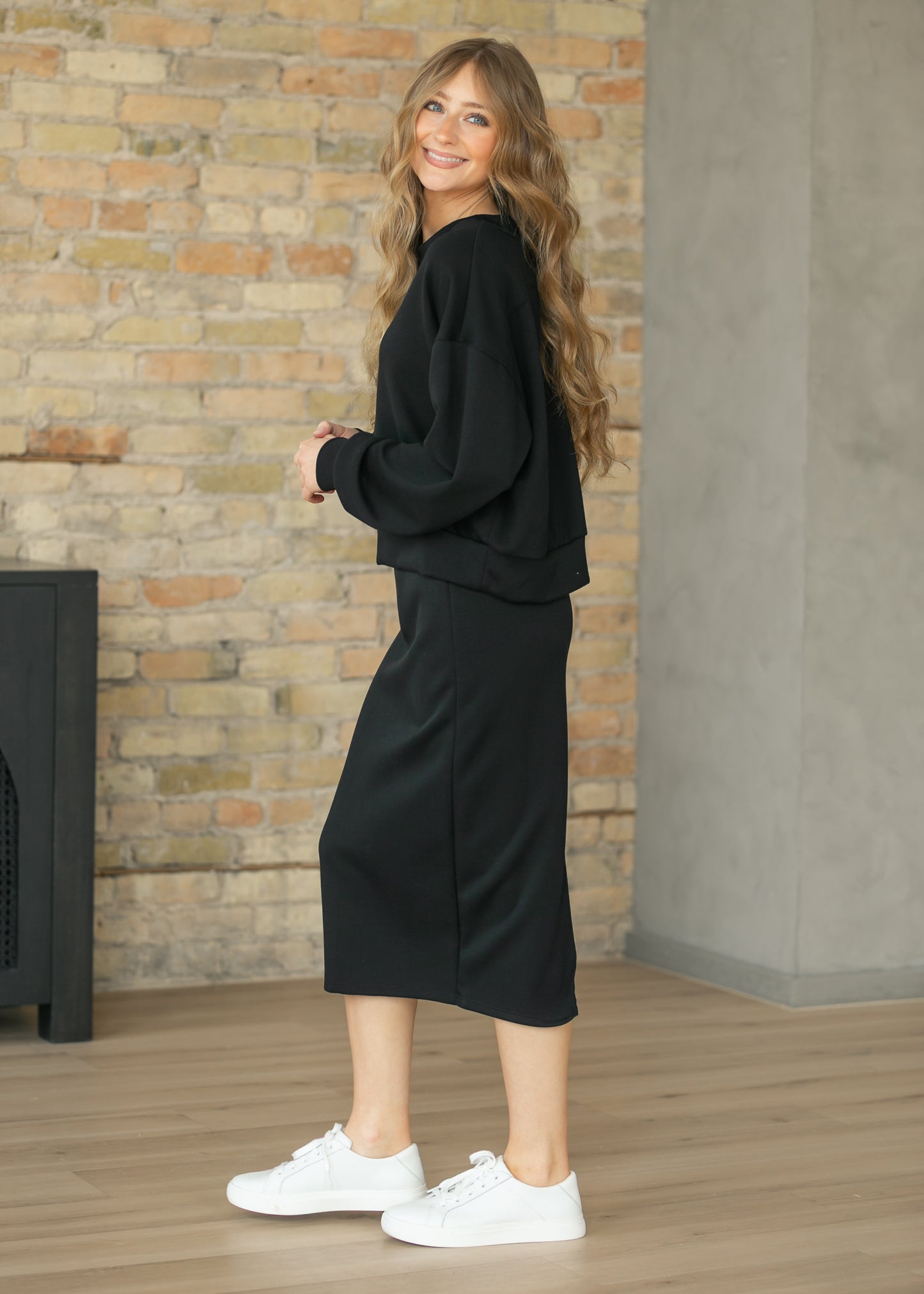 Black Soft Straight Midi Skirt FF Skirts