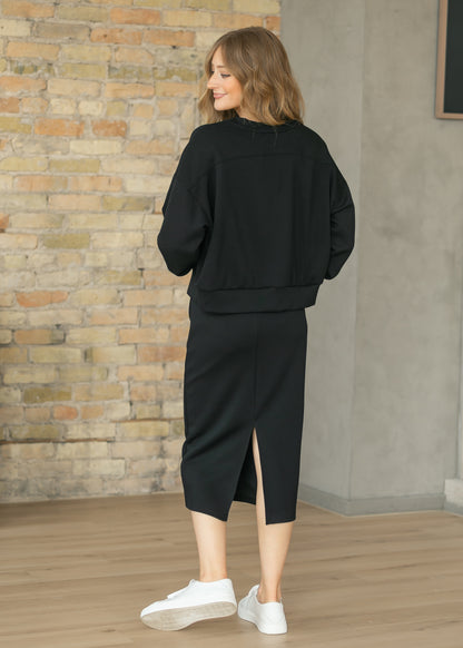 Black Soft Straight Midi Skirt FF Skirts