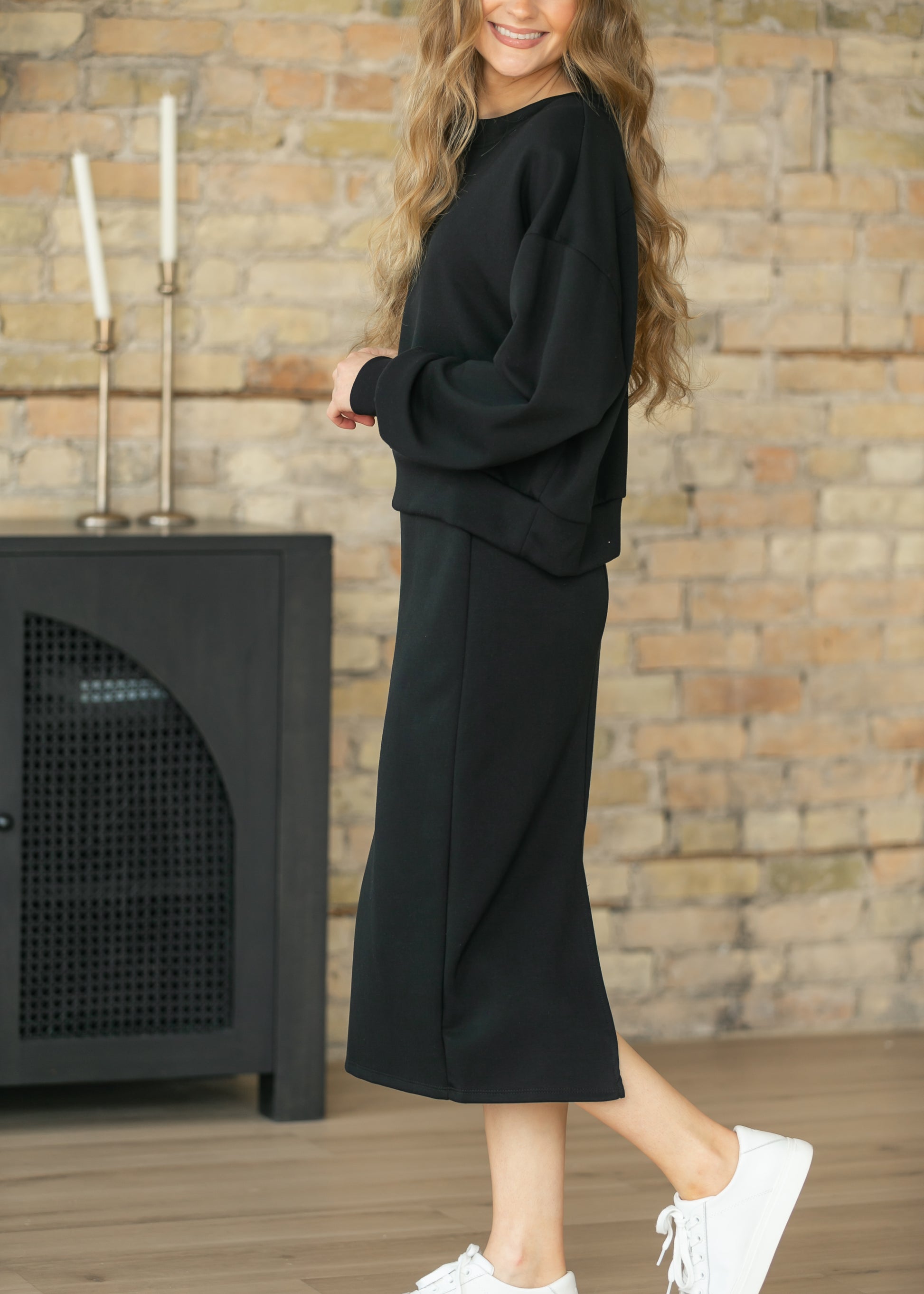 Black Soft Straight Midi Skirt FF Skirts