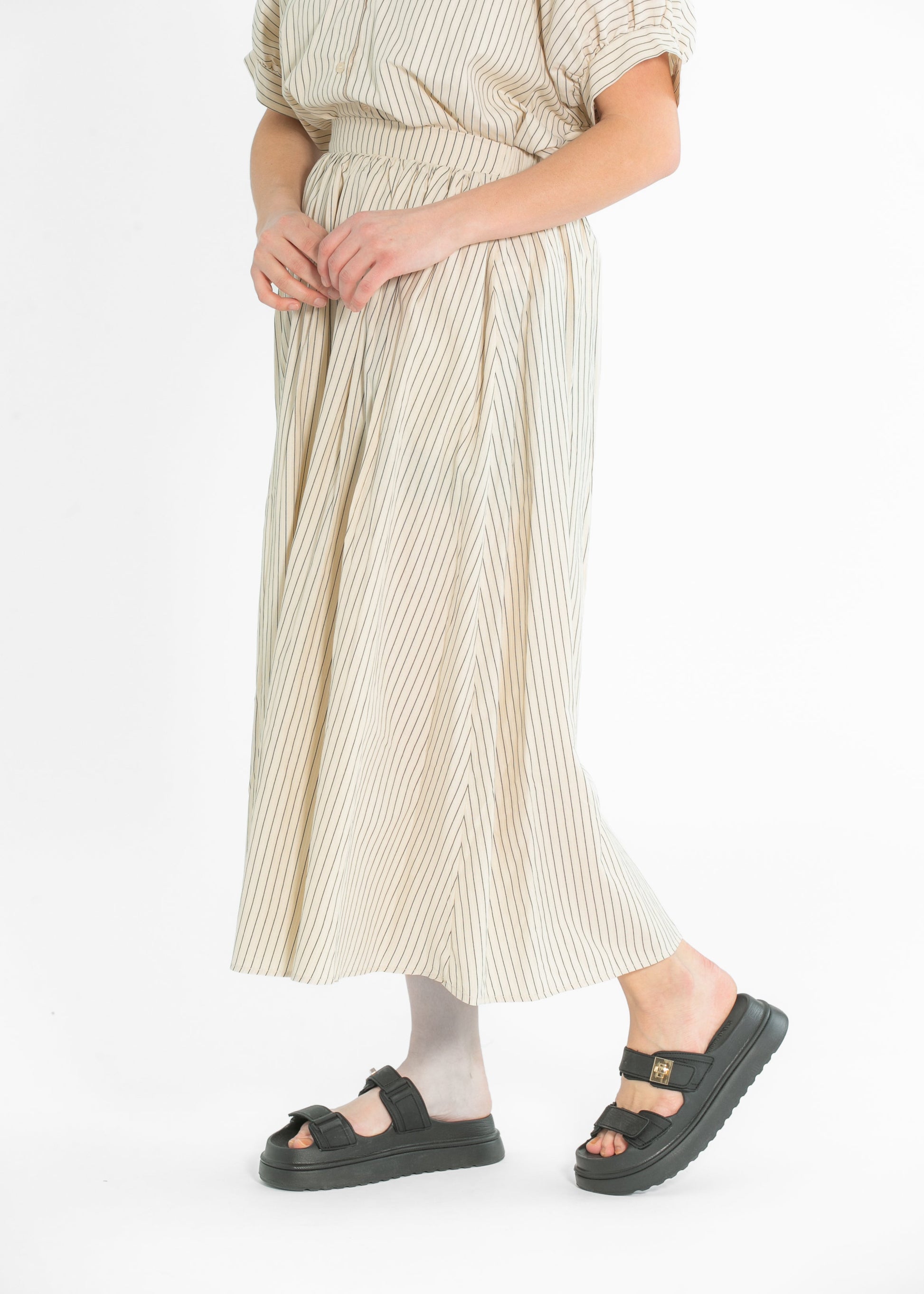 Black Striped A-line Midi Skirt FF Skirts