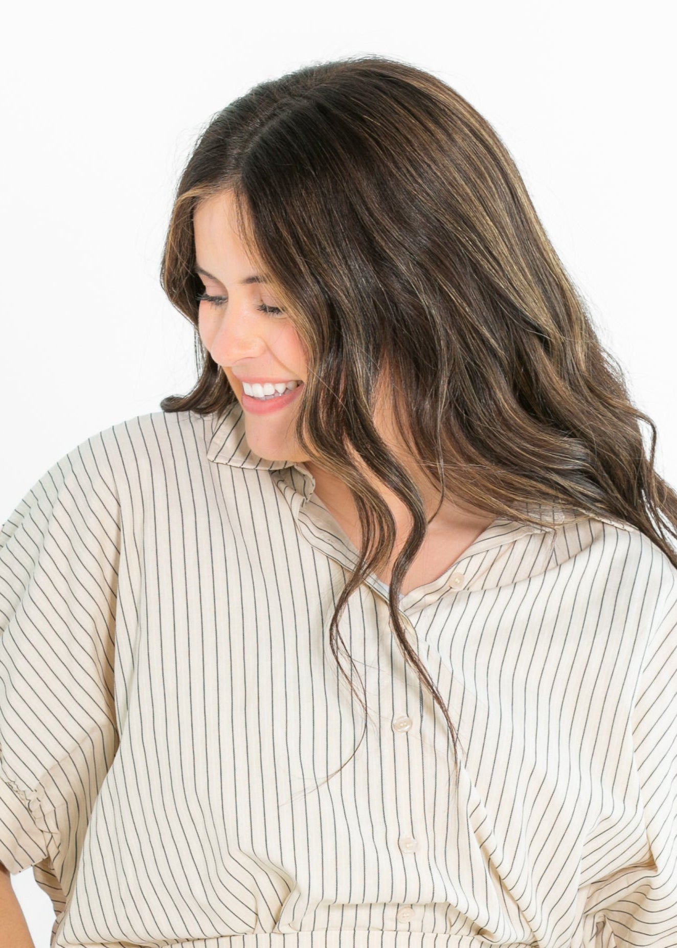 Black Striped Button-Up Top FF Tops