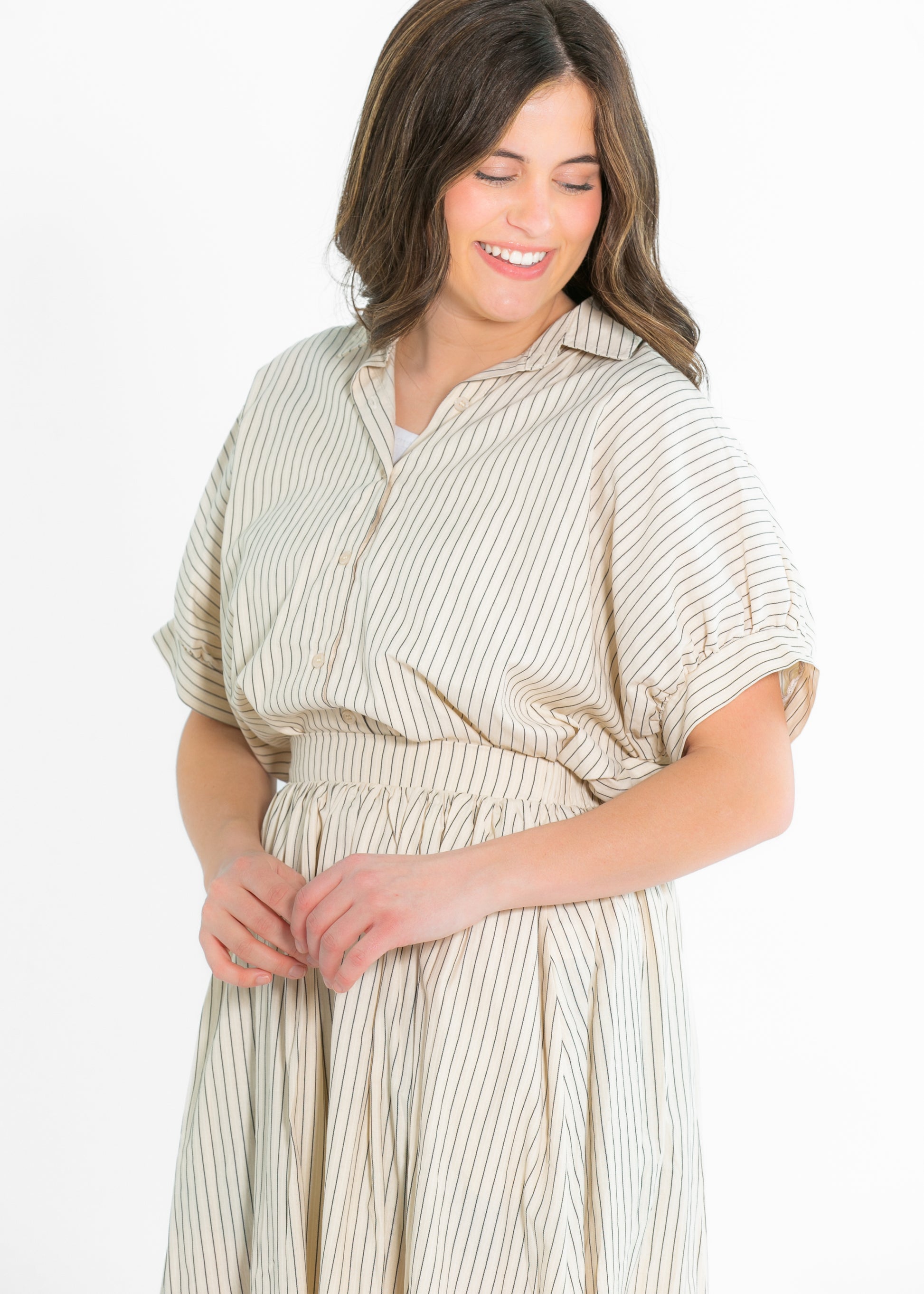 Black Striped Button-Up Top FF Tops