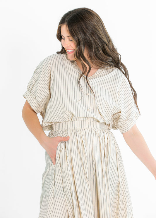 Black Striped Button-Up Top FF Tops