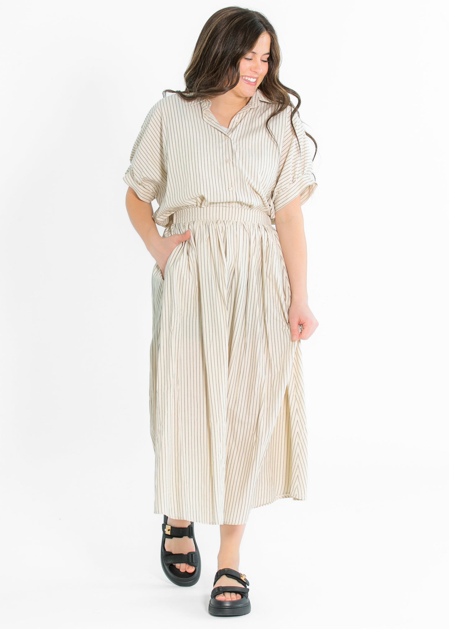 Black Striped Button-Up Top FF Tops