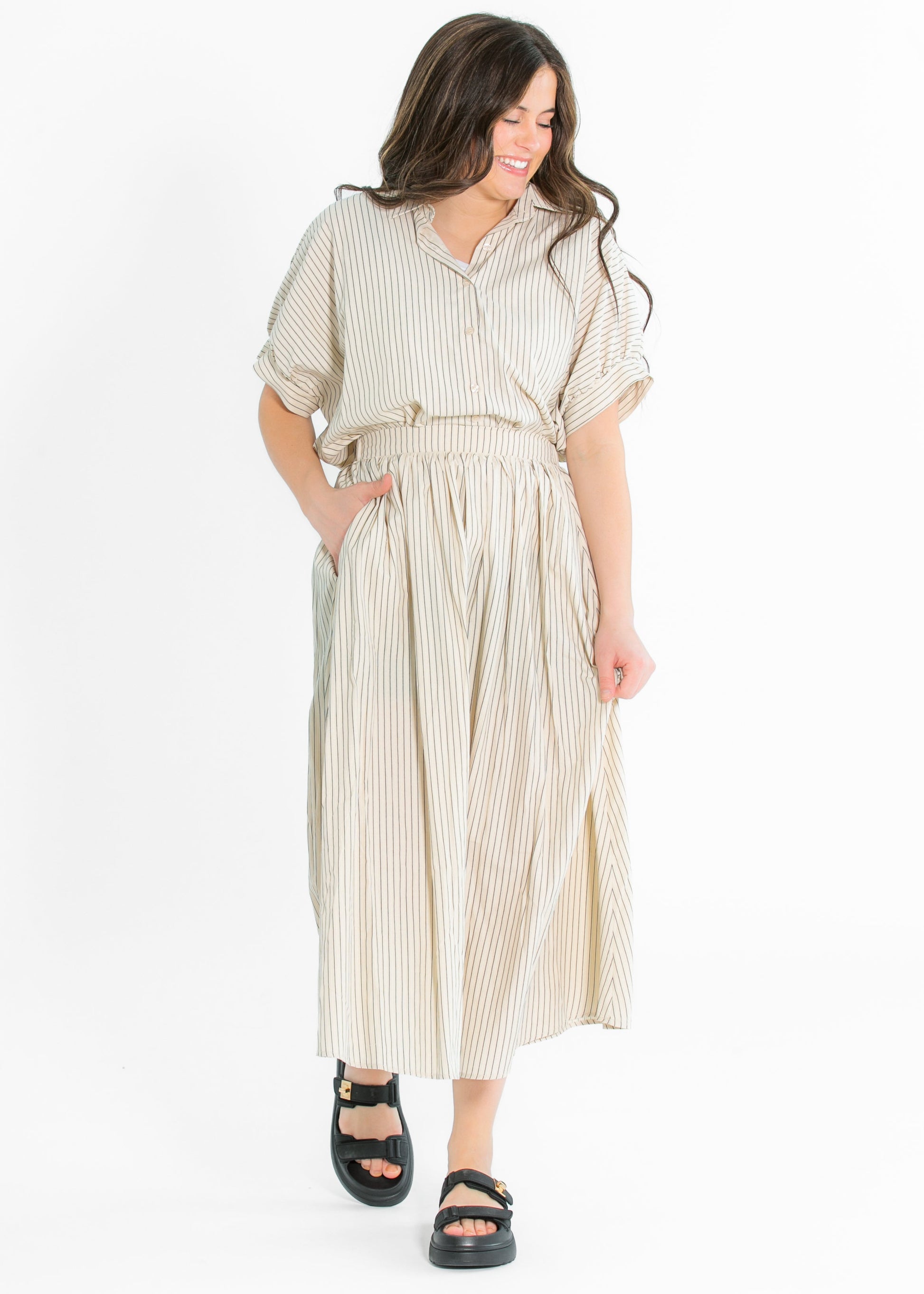 Black Striped Button-Up Top FF Tops