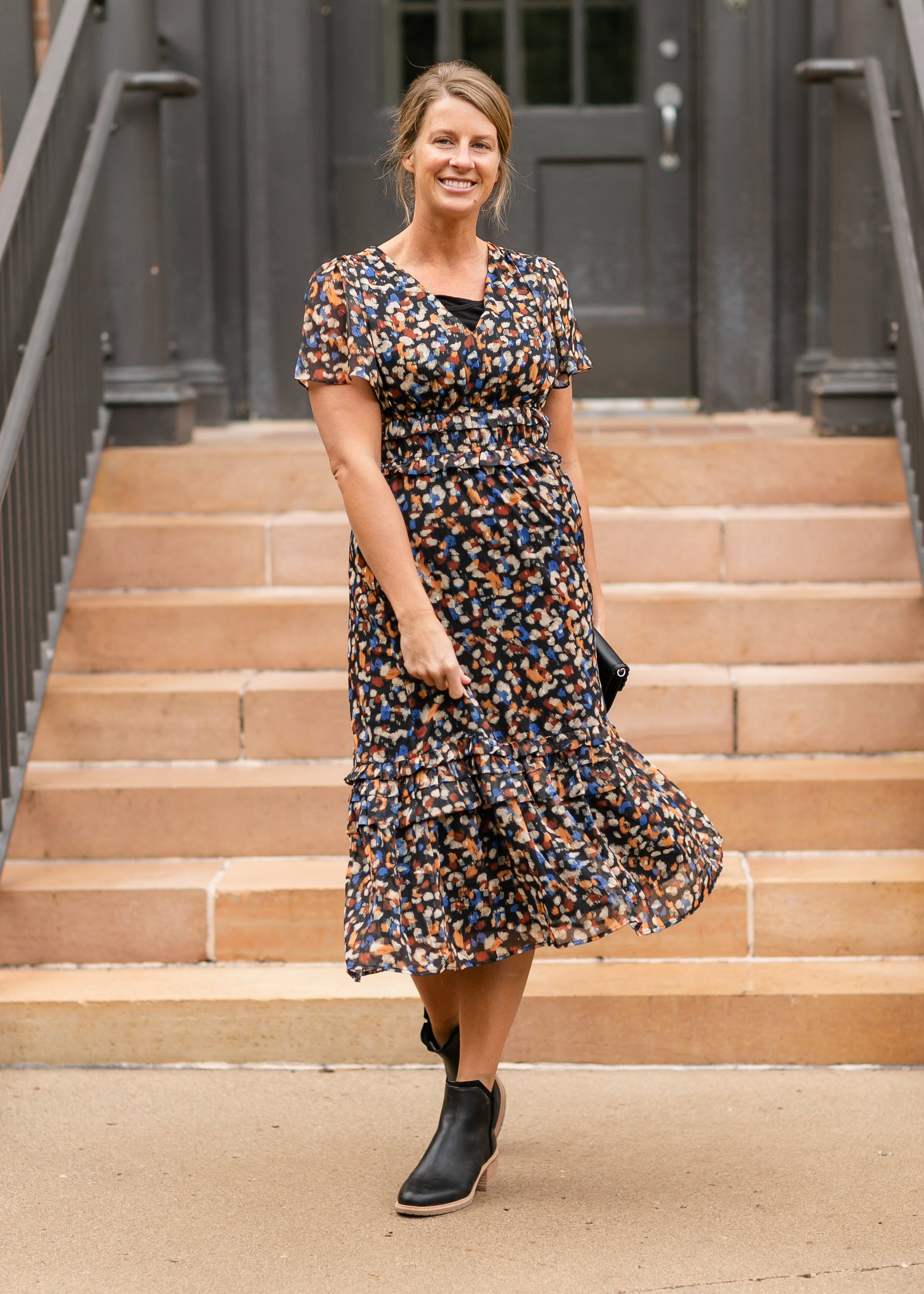Sadie & Sage® Black V-neck Ruffle Midi Dress - FINAL SALE