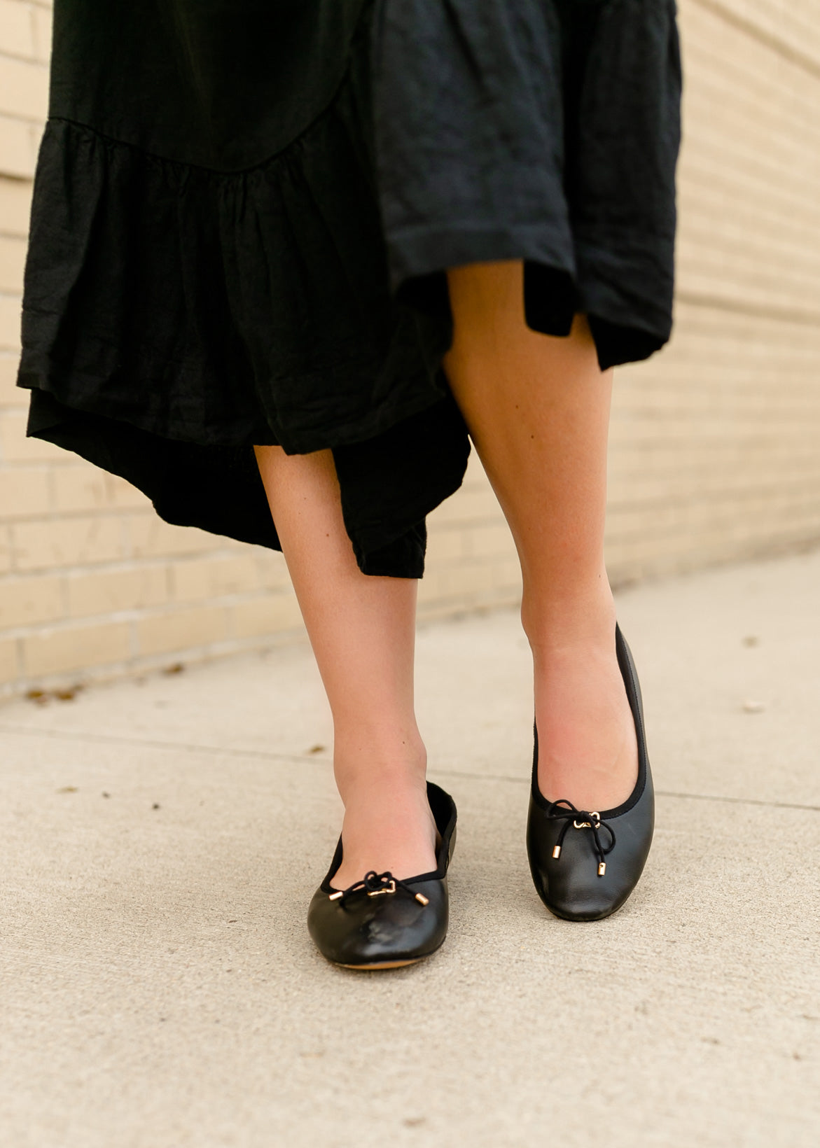 Blossoms Black Leather Flat Shoes