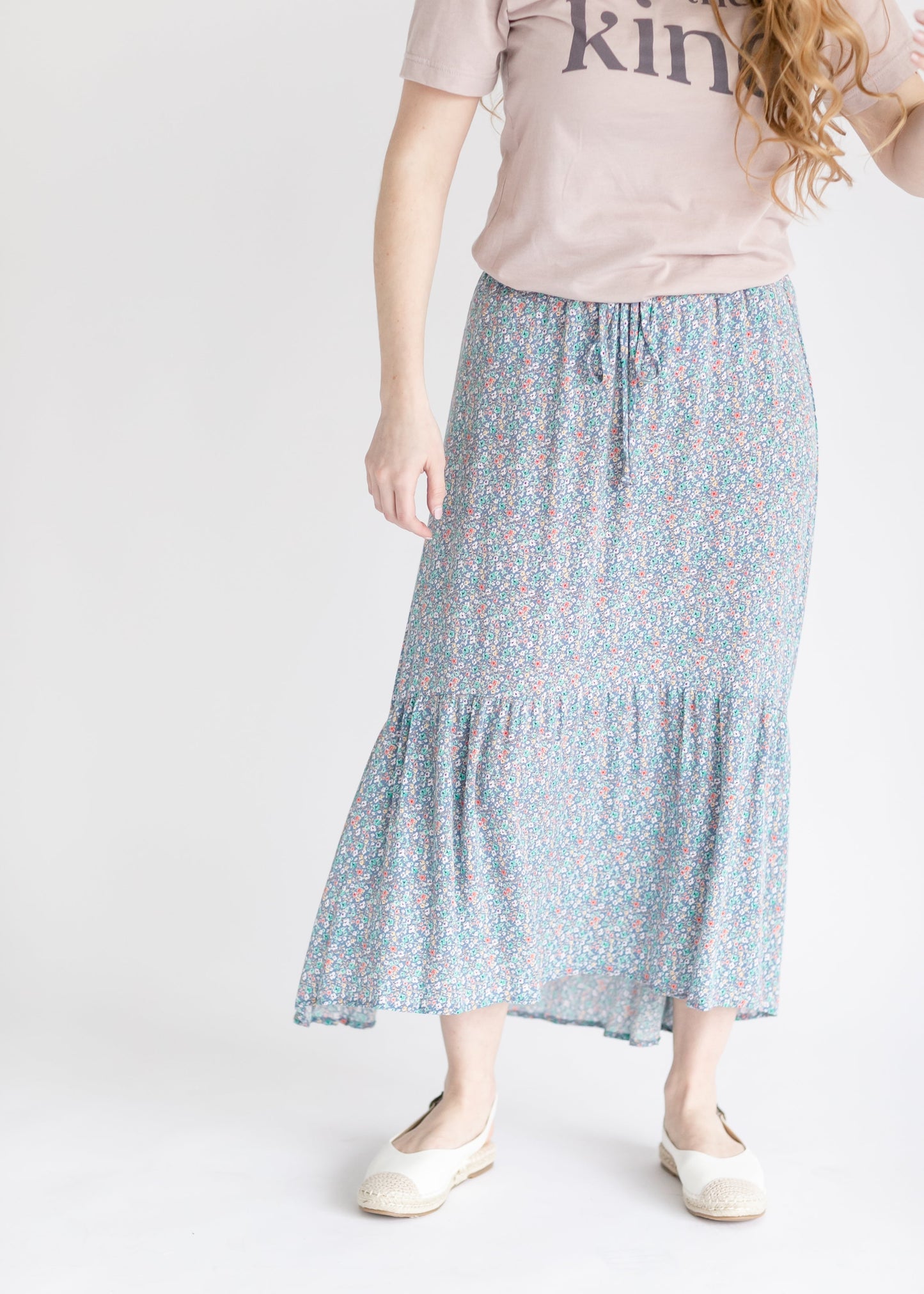 Blue Ditsy Floral Midi Skirt FF Skirts