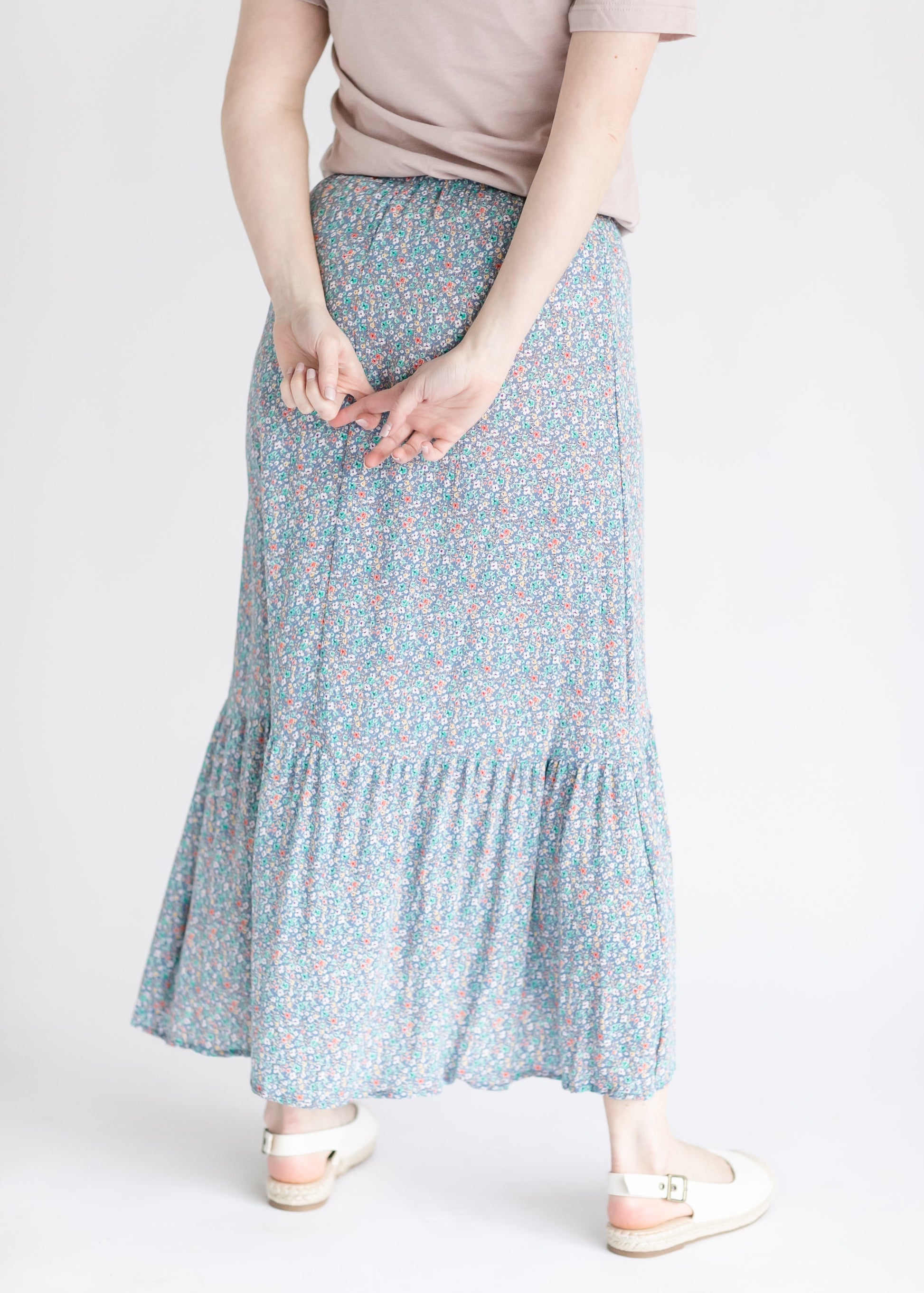 Blue Ditsy Floral Midi Skirt FF Skirts