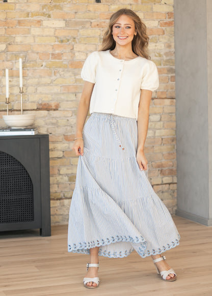 Blue Embroidered Detail Midi Skirt FF Skirts