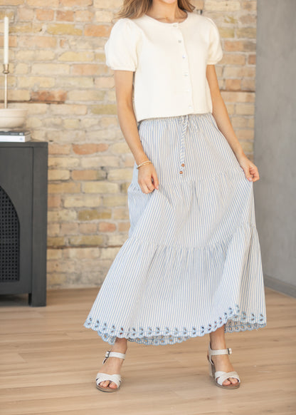 Blue Embroidered Detail Midi Skirt FF Skirts