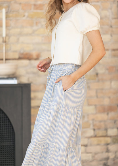 Blue Embroidered Detail Midi Skirt FF Skirts