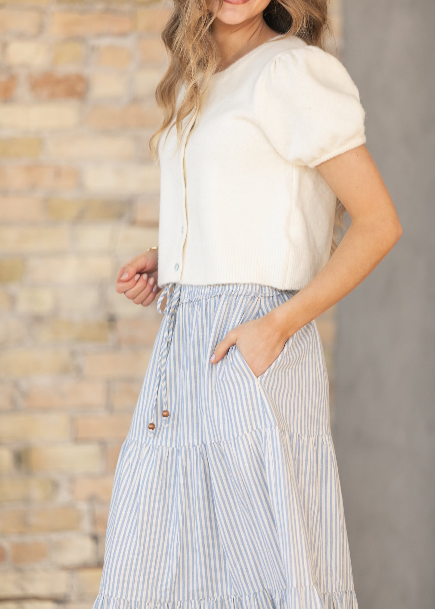 Blue Embroidered Detail Midi Skirt FF Skirts