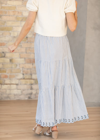 Blue Embroidered Detail Midi Skirt FF Skirts
