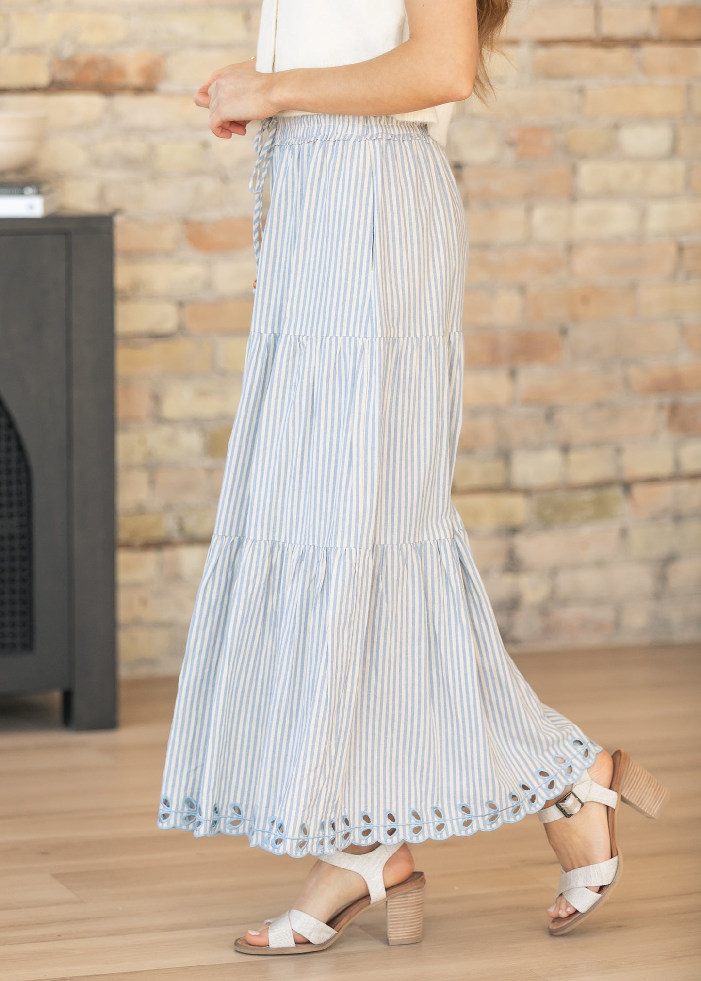 Blue Embroidered Detail Midi Skirt FF Skirts