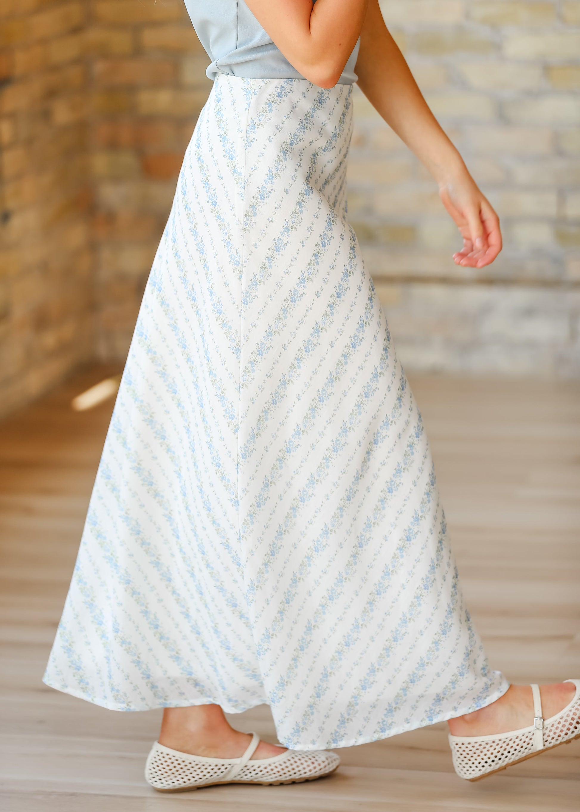 Blue Floral Lined Maxi Skirt FF Dresses