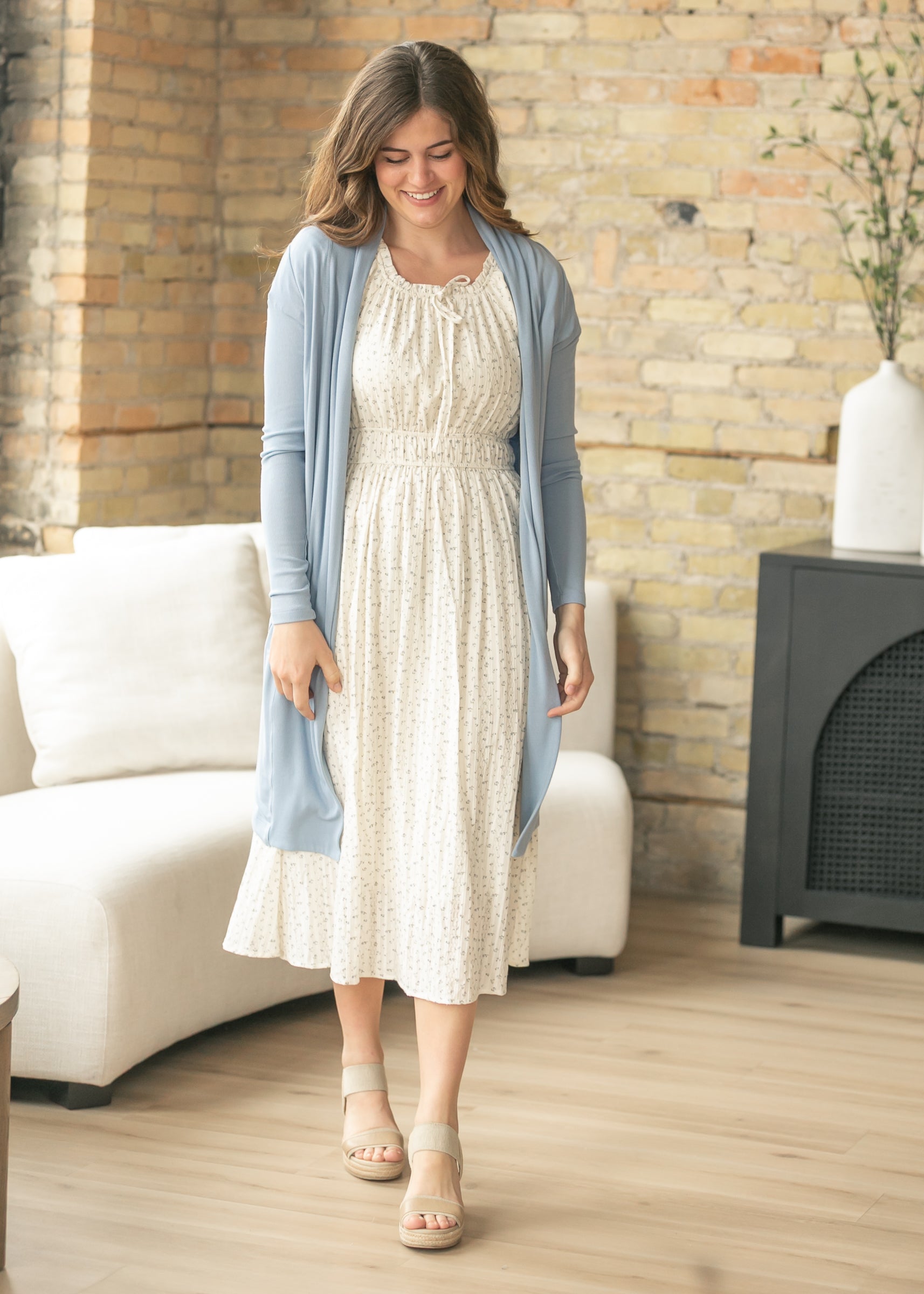 Blue Floral Square Neck Midi Dress, Small Blue Floral Square Neck Midi Dress, Small