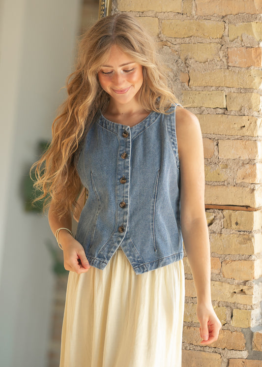 Blue Haze Tailored Denim Vest FF Layering Essentials