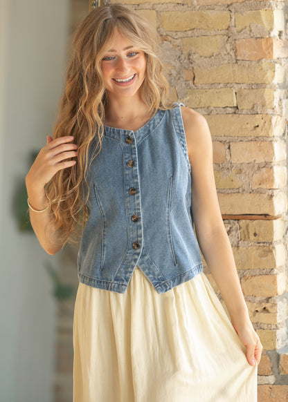 Blue Haze Tailored Denim Vest FF Layering Essentials