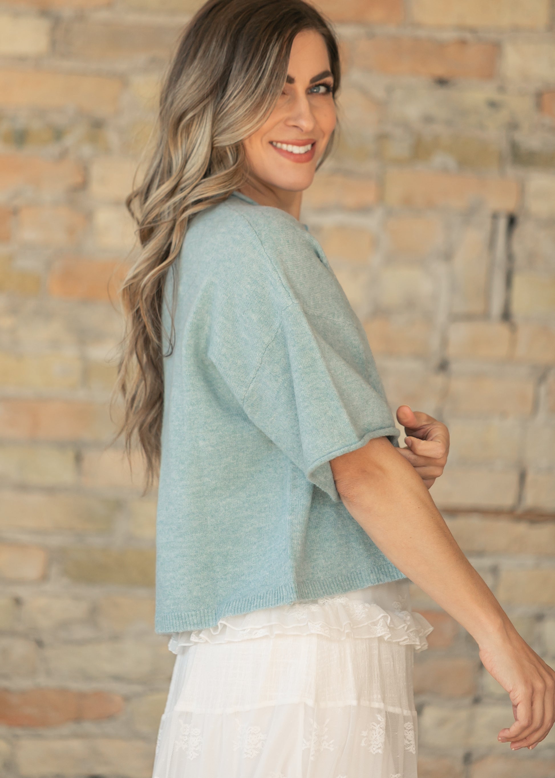 Blue Lightweight Short Sleeve Cardigan FF Layering Essentials