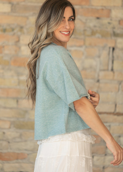 Blue Lightweight Short Sleeve Cardigan FF Layering Essentials