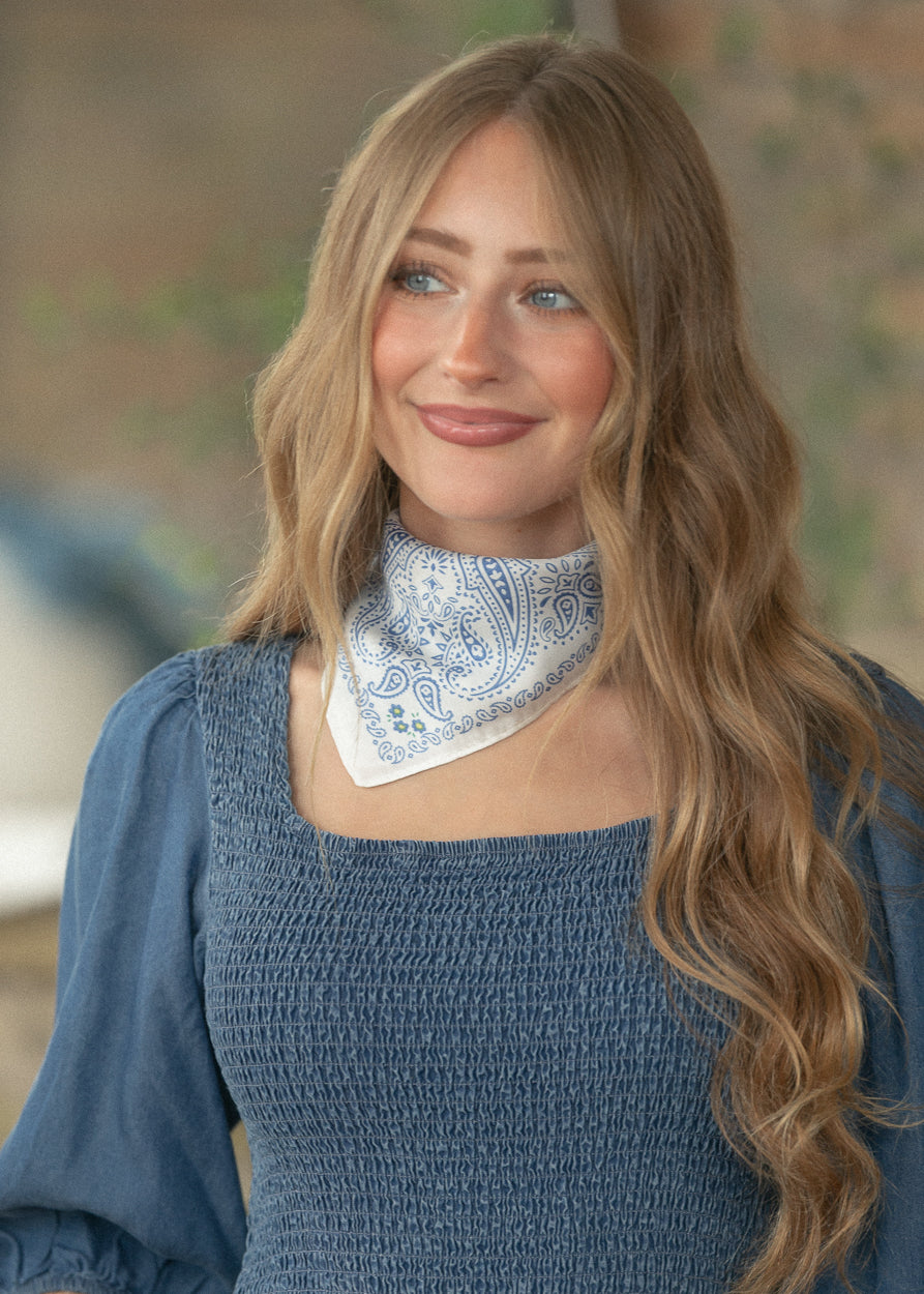 Blue Paisley Floral Bandana Accessory