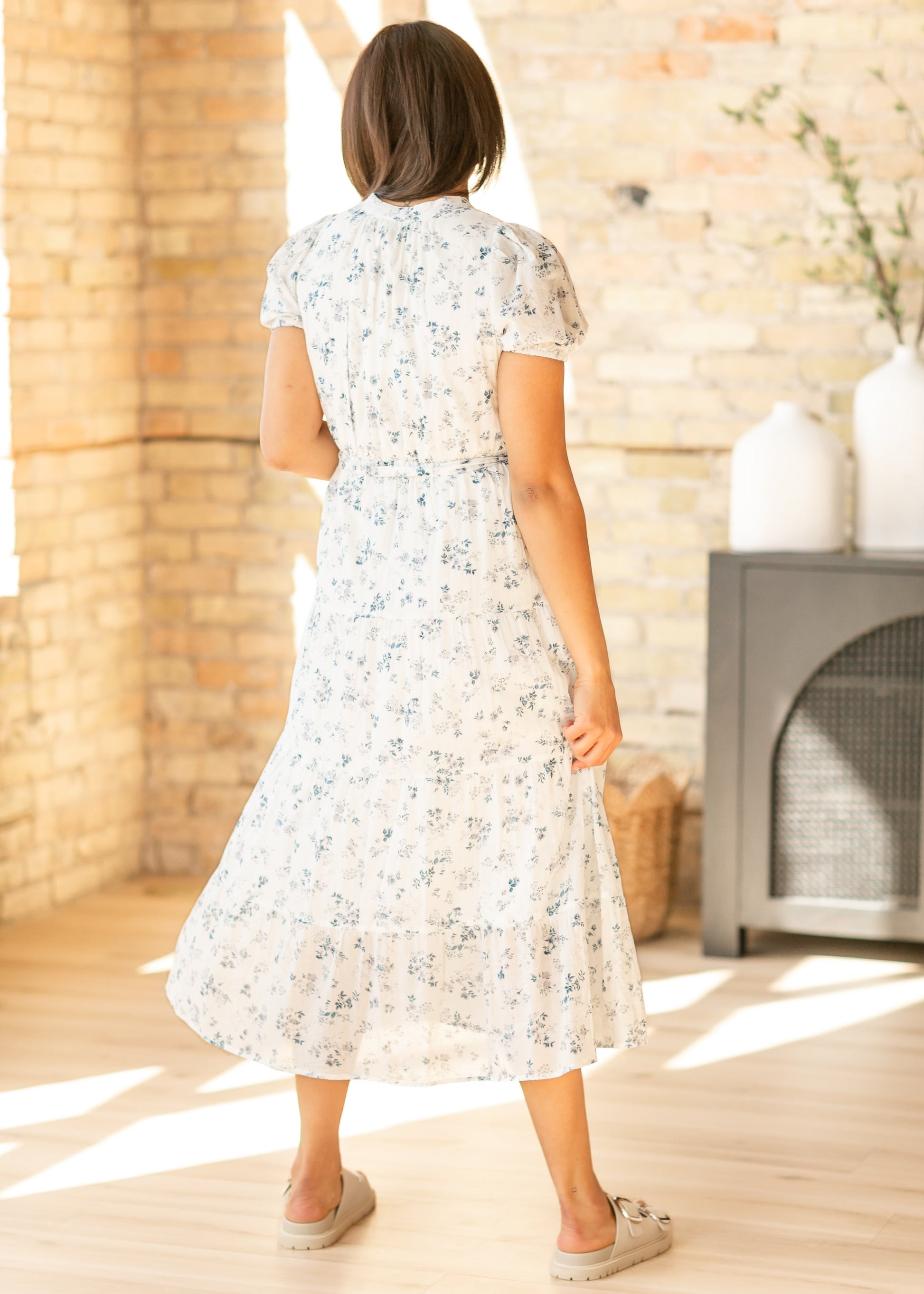 Blue Printed Button Front Tiered Maxi Dress FF Dresses