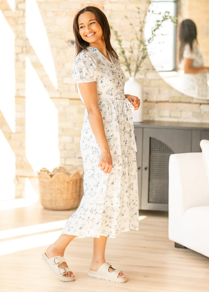 Blue Printed Button Front Tiered Maxi Dress FF Dresses