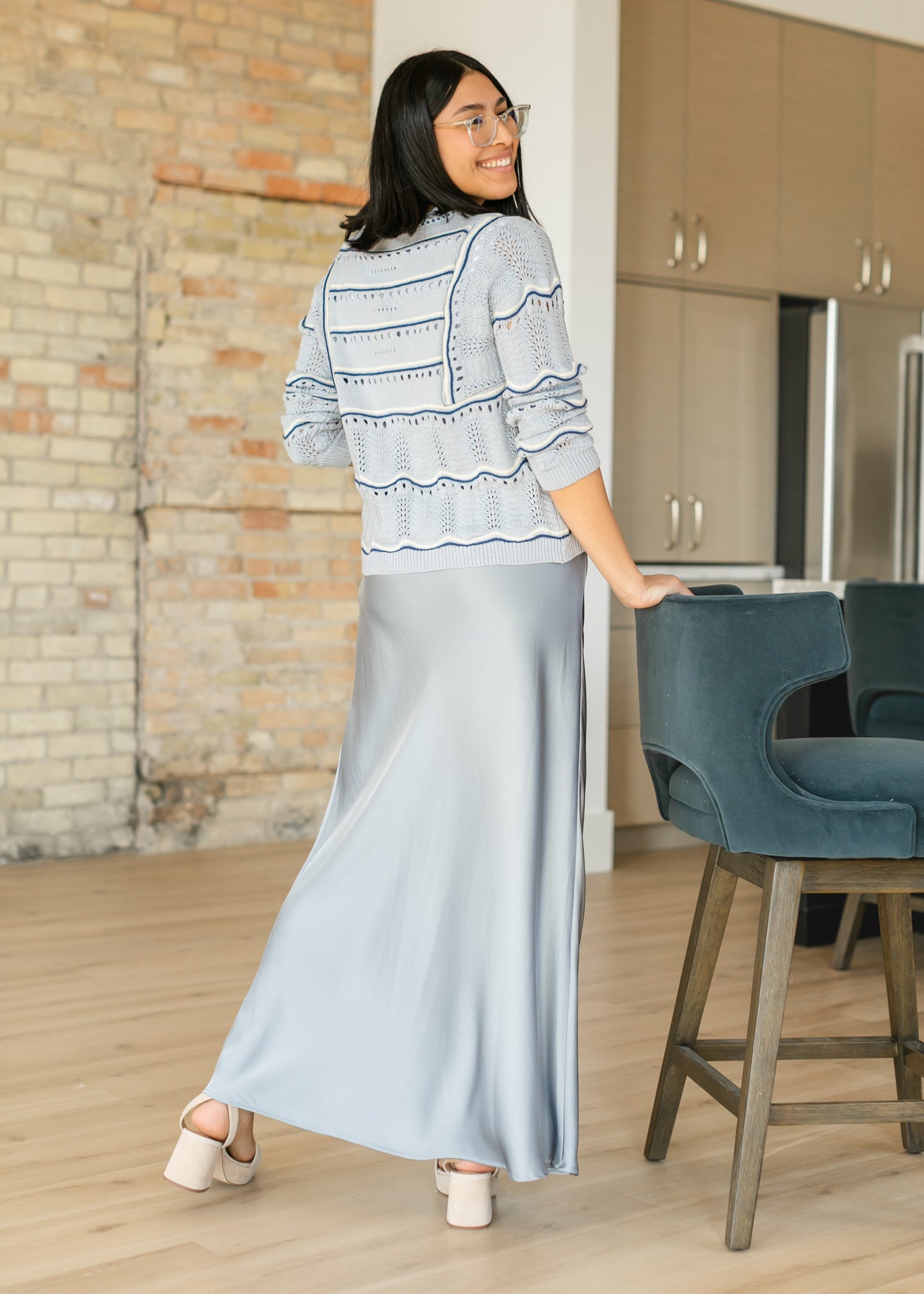 Blue Satin Slip Maxi Skirt FF Skirts