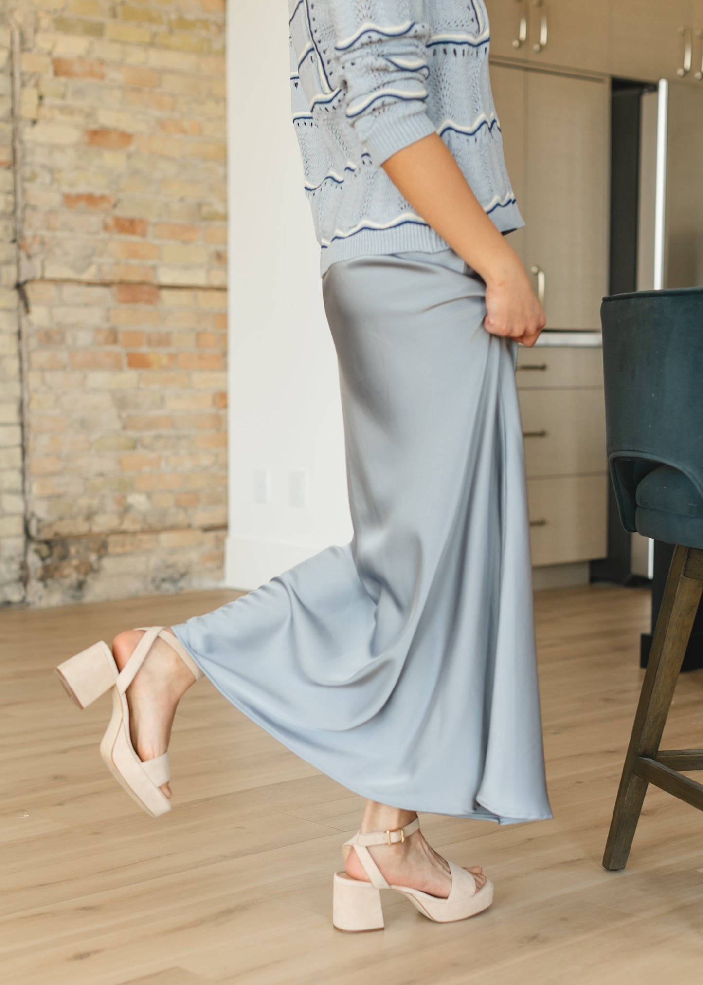 Blue Satin Slip Maxi Skirt FF Skirts