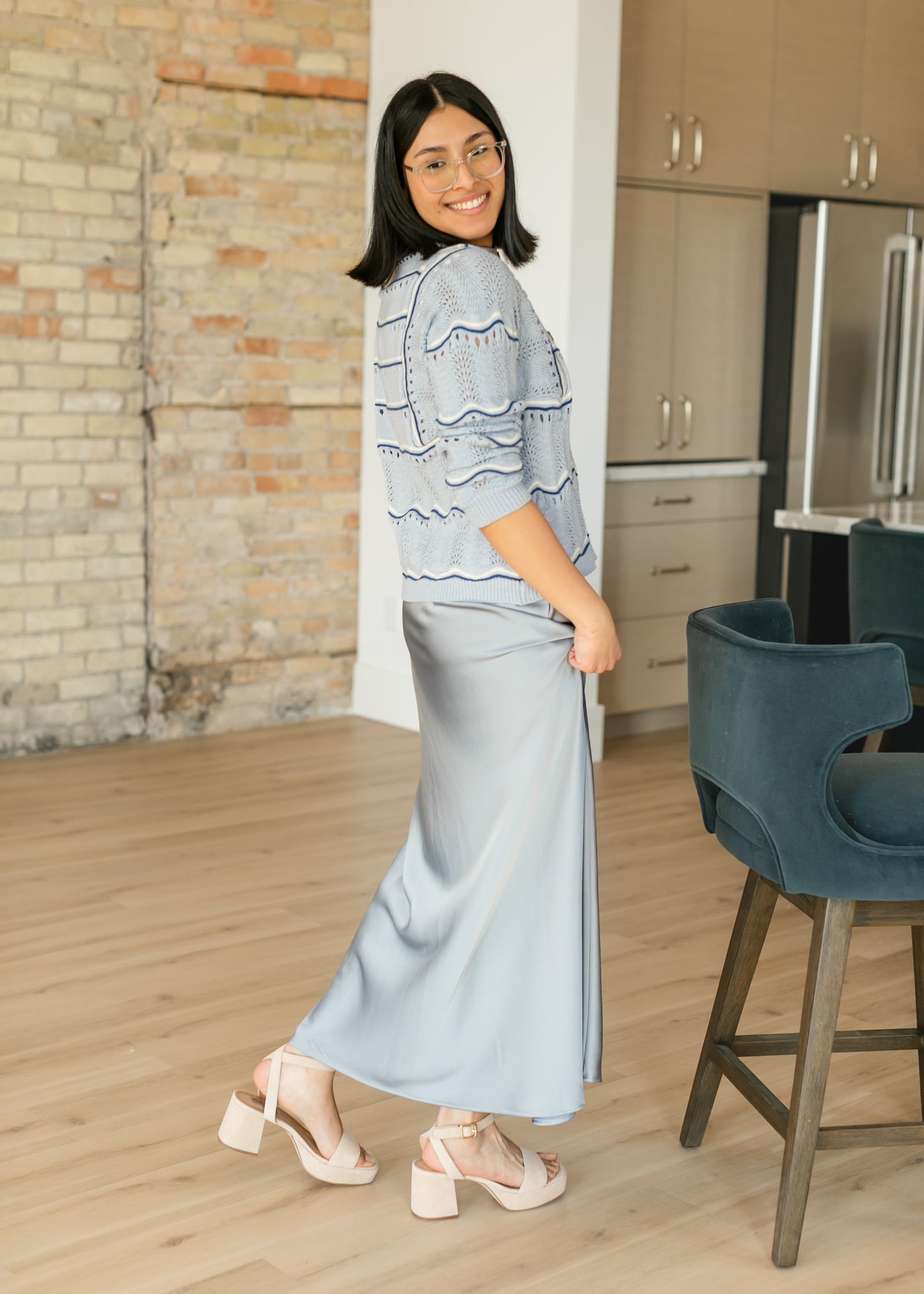 Blue Satin Slip Maxi Skirt FF Skirts