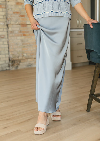 Blue Satin Slip Maxi Skirt FF Skirts