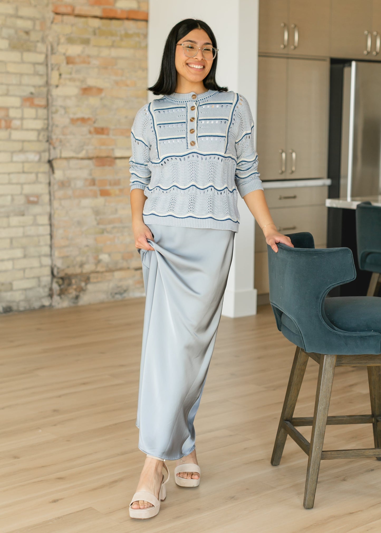 Blue Satin Slip Maxi Skirt FF Skirts