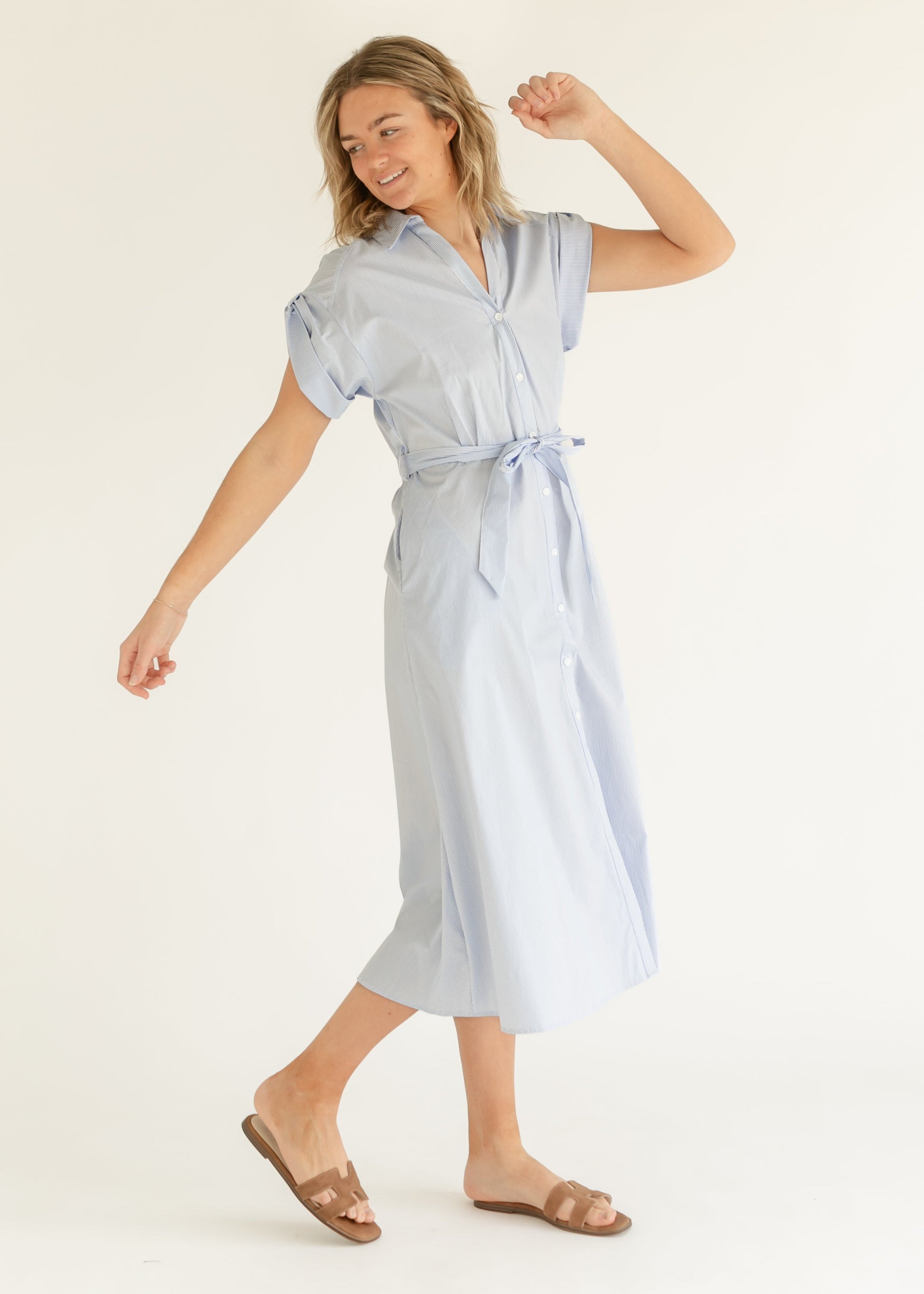 elan Blue Striped Short Sleeve Shirt Dress - FINAL SALE Inherit Co. elan Blue Striped Short Sleeve Shirt Dress - FINAL SALE Inherit Co.