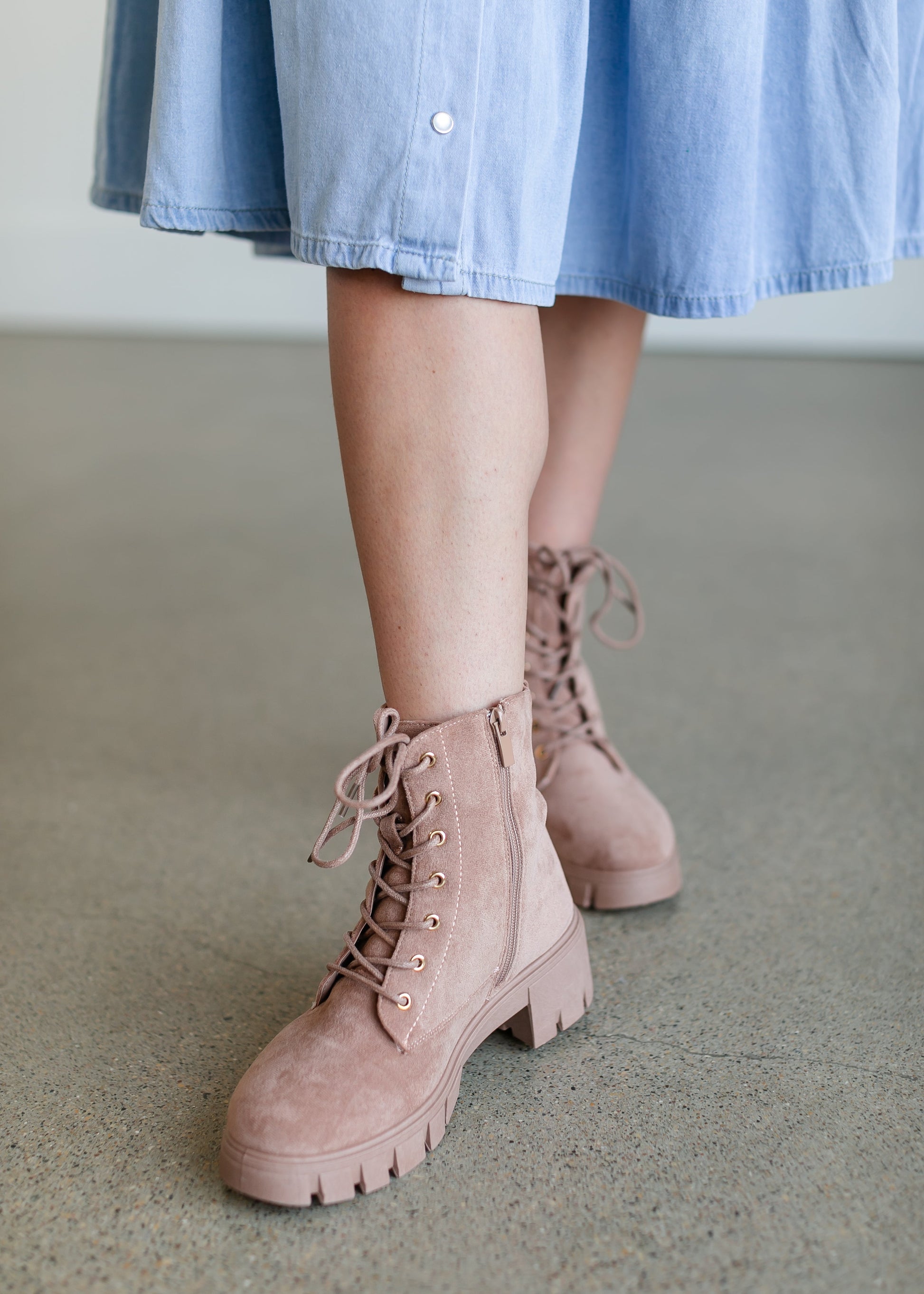 Blush Lace-up Combat Boots Shoes