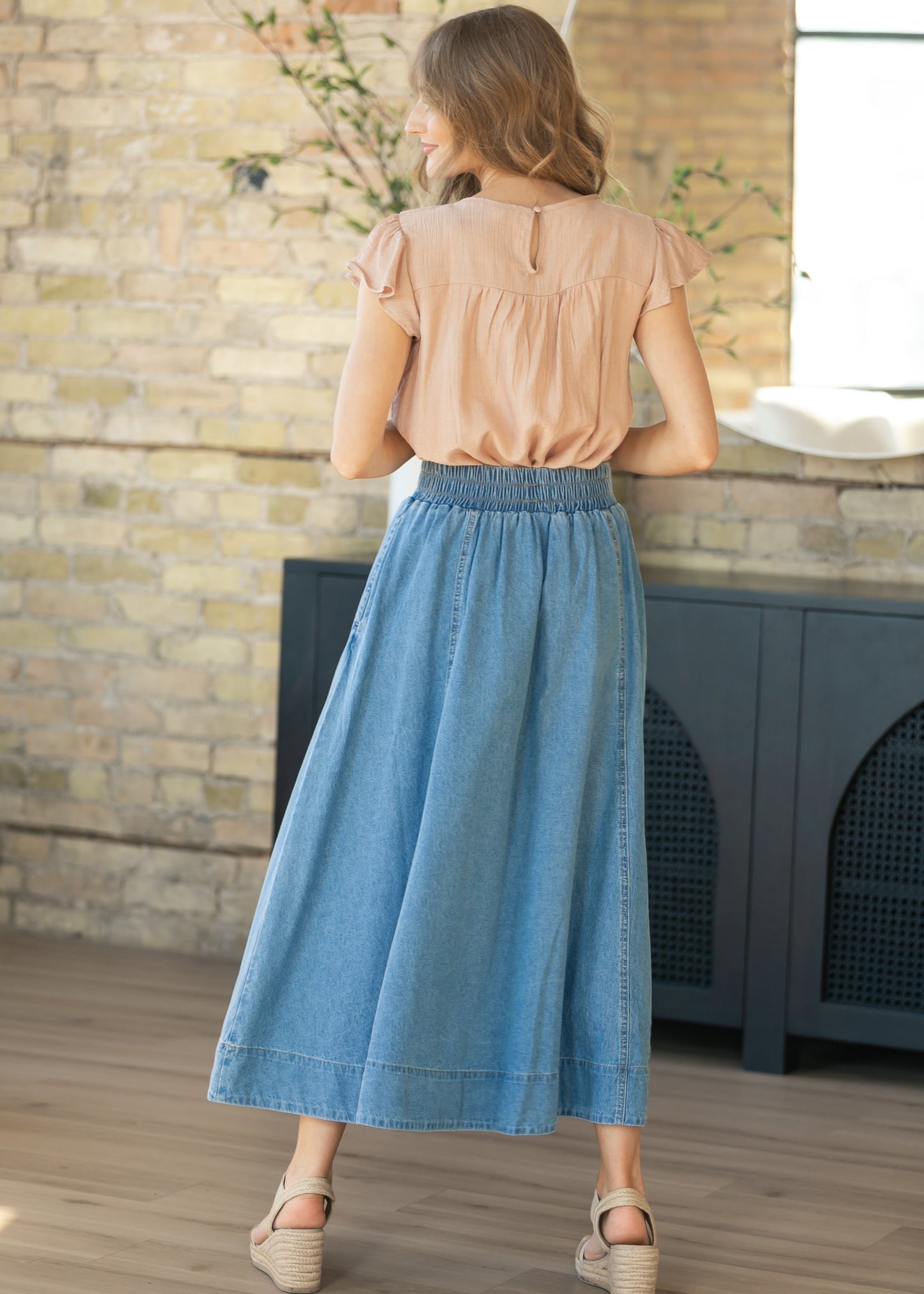 Blush Ladder Lace Flounce Sleeve Top FF Tops