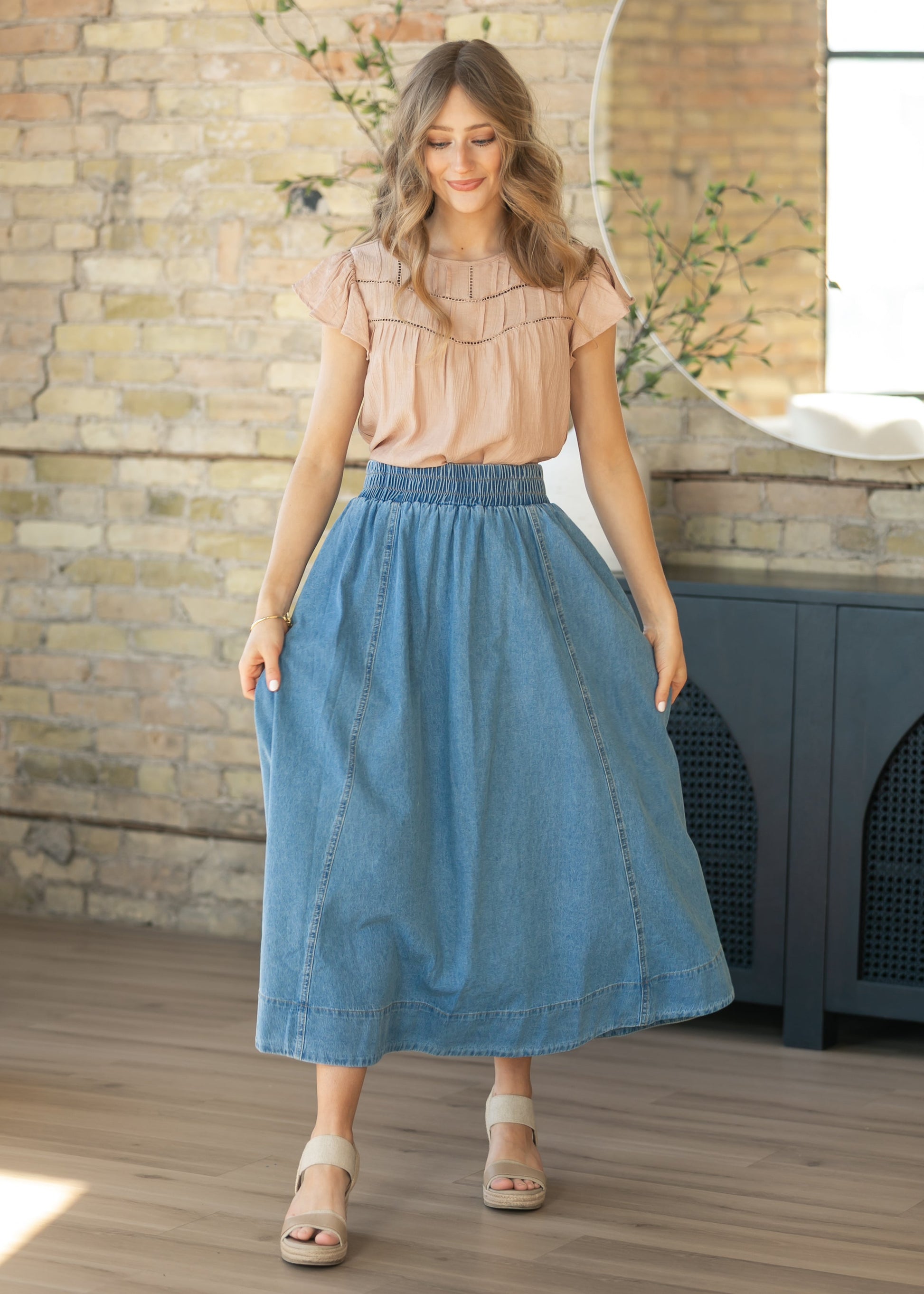 Blush Ladder Lace Flounce Sleeve Top FF Tops