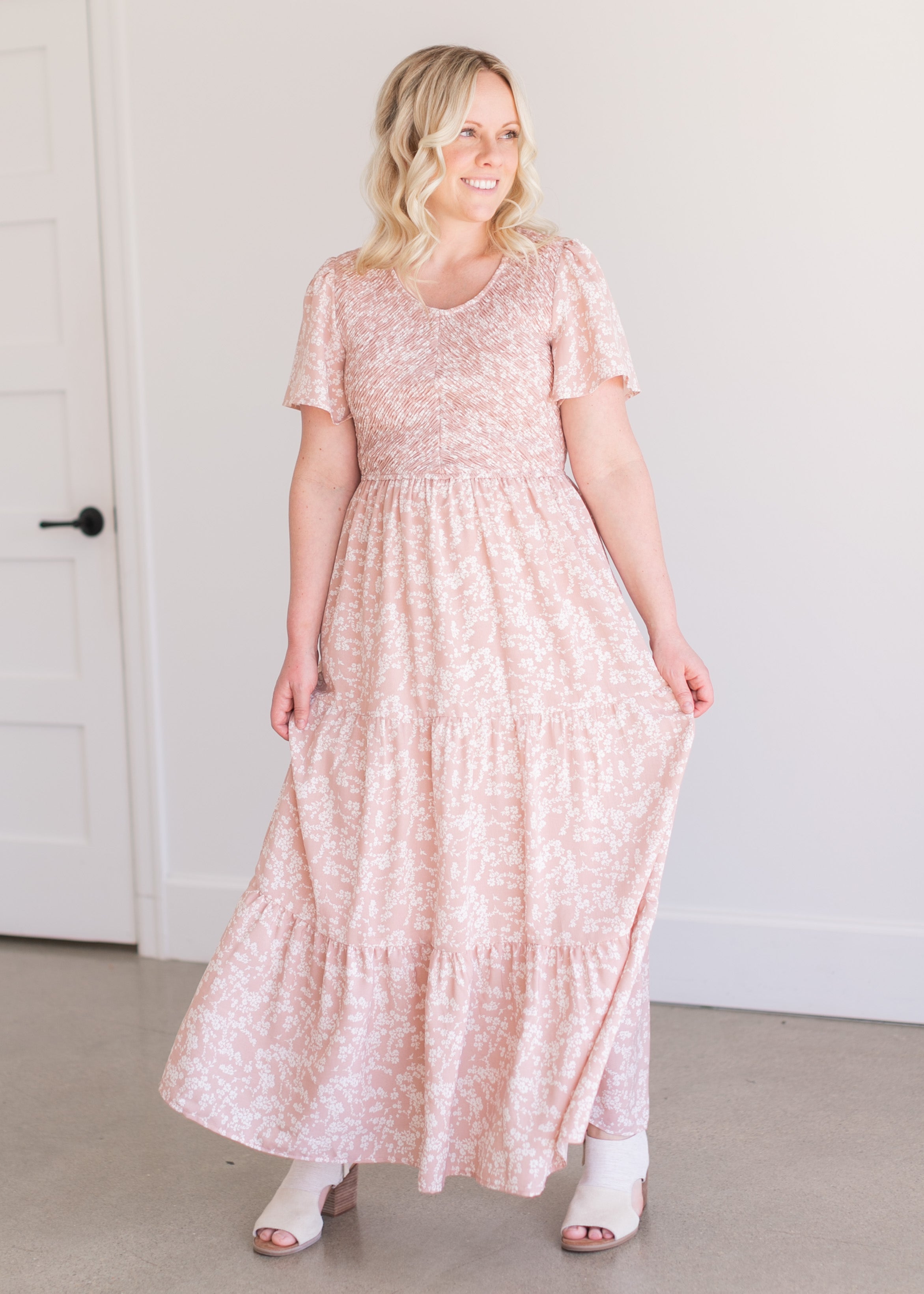 Blush Pink Smocked Floral Maxi Dress - FINAL SALE – Inherit Co.