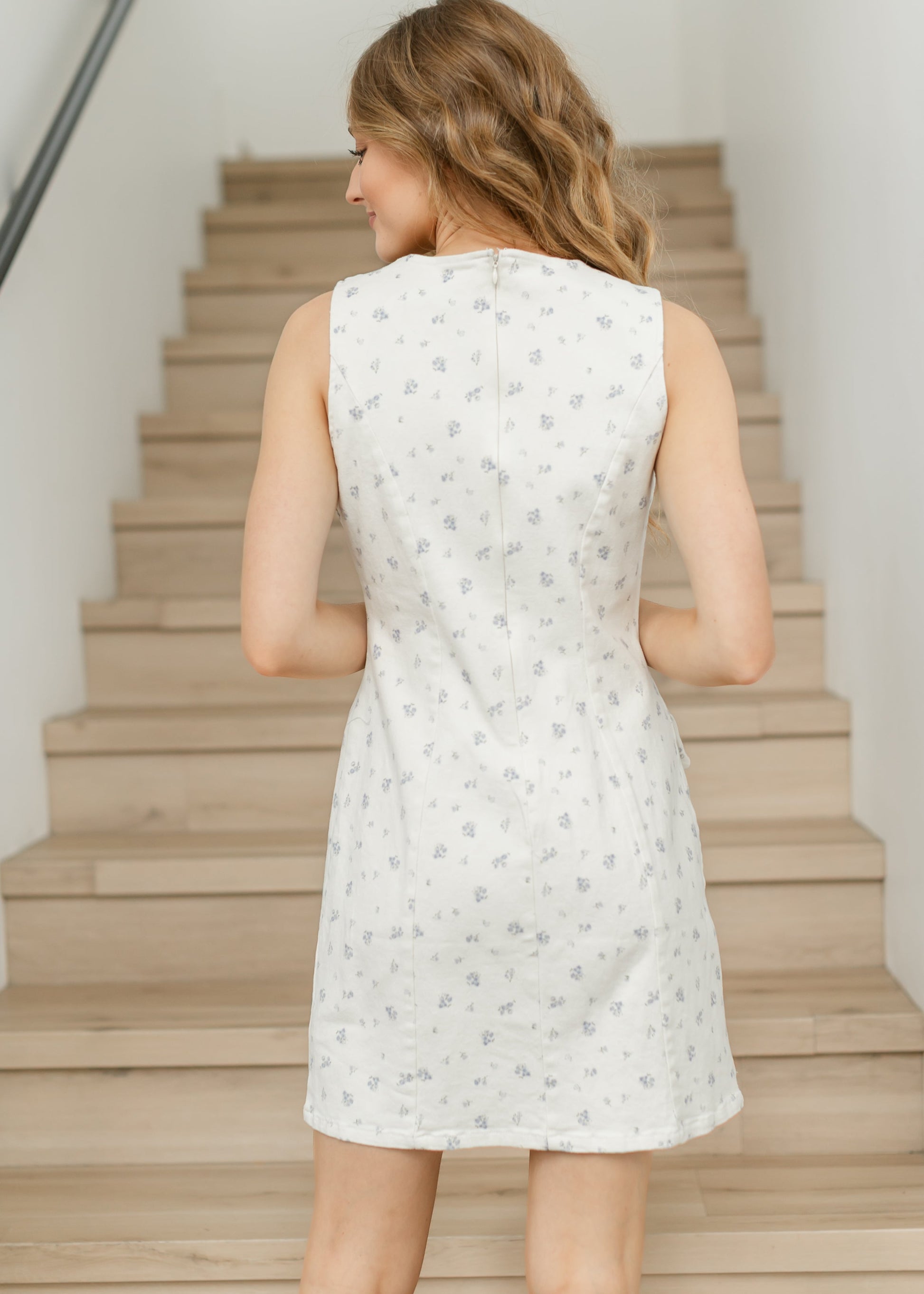 Boat Neck Sleeveless Floral Twill Midi Dress FF Dresses