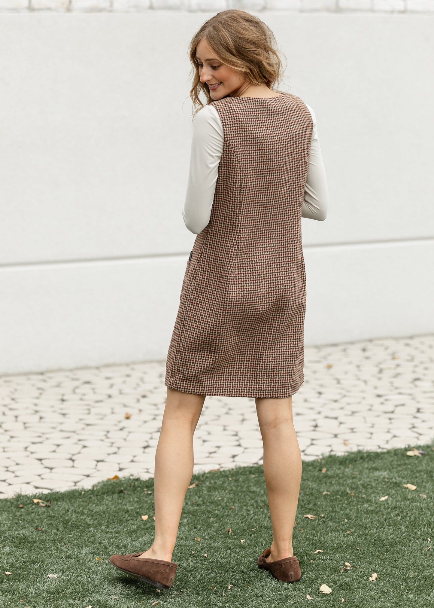 Boat Neck Sleeveless Houndstooth Midi Dress FF Dresses