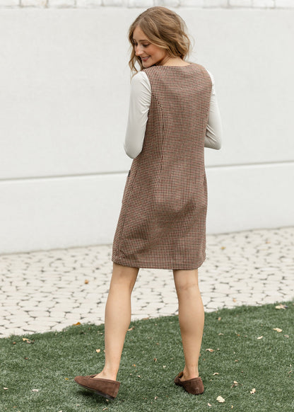 Boat Neck Sleeveless Houndstooth Midi Dress FF Dresses