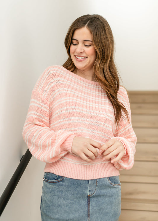 Boat Neck Striped Sweater FF Tops