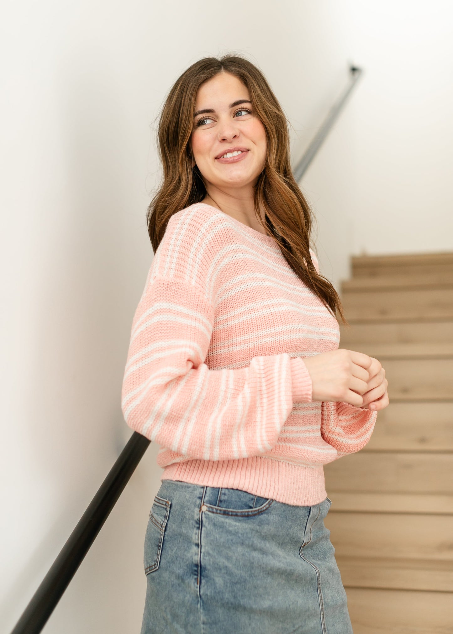 Boat Neck Striped Sweater FF Tops