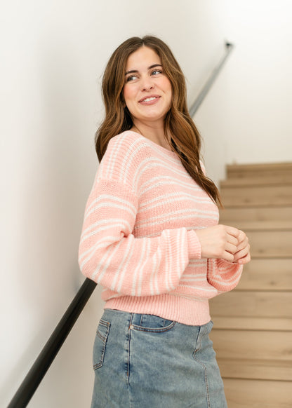 Boat Neck Striped Sweater FF Tops