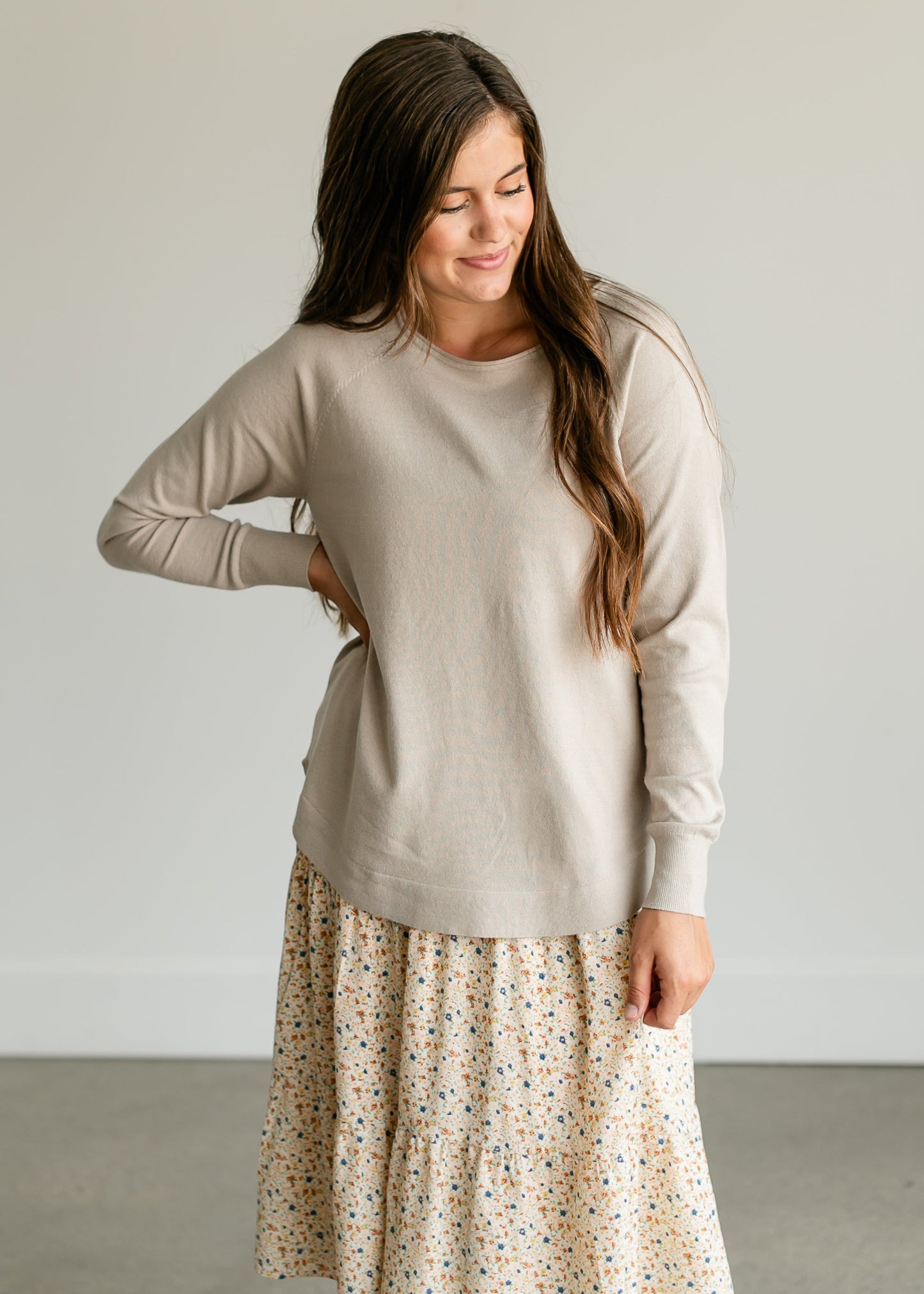 Boatneck Knit Long Sleeve Top FF Tops Taupe / S