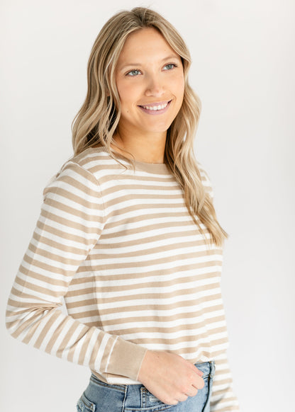 Boatneck Striped Pullover Sweater FF Tops