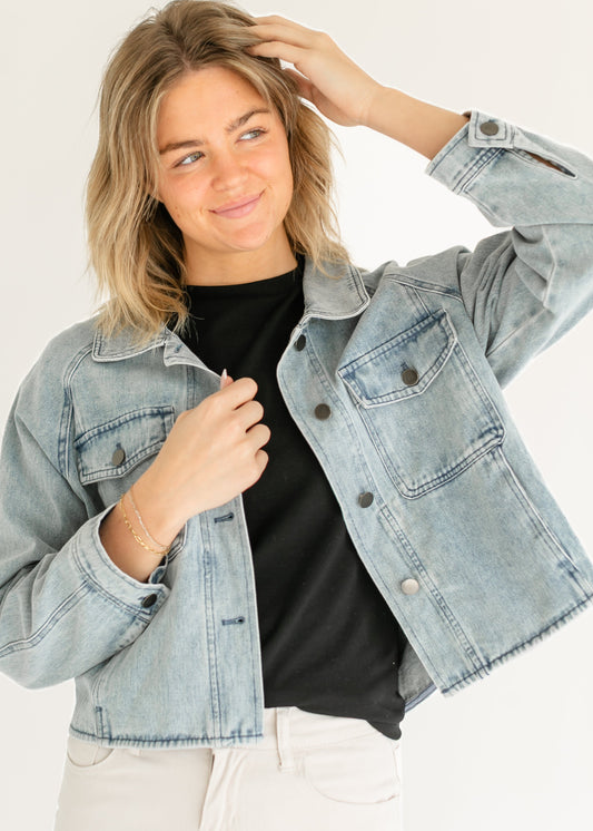 Bobbi High Low Denim Utility Jacket FF Tops
